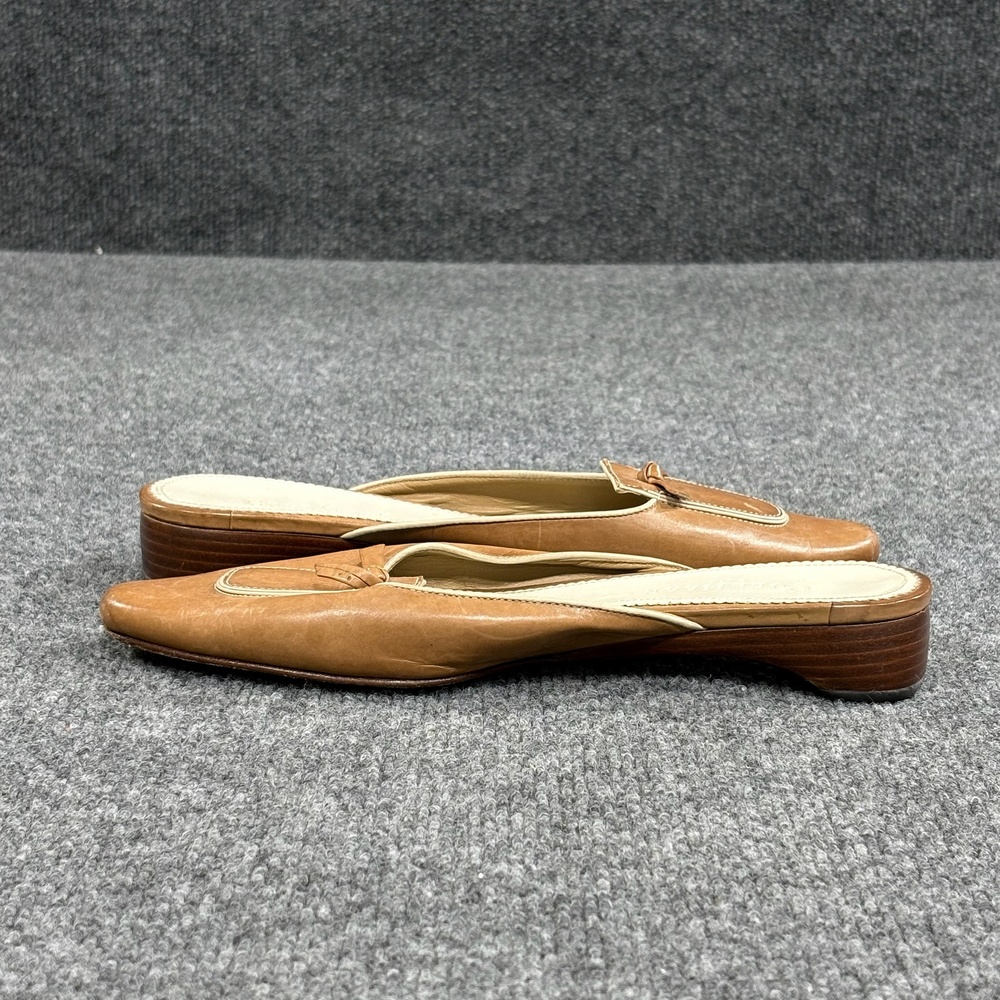 Cole Haan Shoes Womens 6 Brown City Leather Mule Heels Square Toe Bow Slide